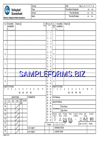 Volleyball Scoresheet pdf free